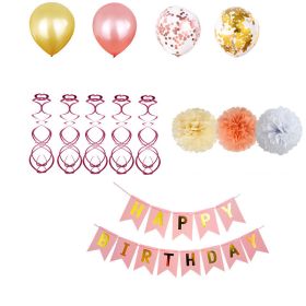 Birthday Party Set Paper Flower Ball Letter Pull Flag Birthday Party Decoration Sequined Balloon