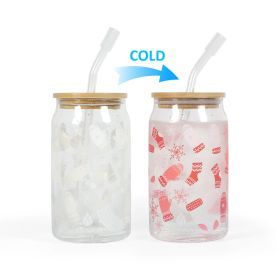 Christmas Gift Single Layer Cold Color Changing Bamboo Joint Cover Tape Straw Glass Water Cup