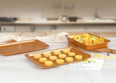 Original Cookie Sheet & Roasting Tray Set - 3 Pcs Toxic Free NONSTICK - Organic Environmental Friendly Premium Coating - Durable Quality - 2 X Baking