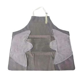 1pc Striped Linen Aprons, Adjustable Kitchen Cooking Apron, Cotton And Linen Machine Washable With 2 Pockets (Color: coffee, size: 27.6x26.8inch (70x68cm))