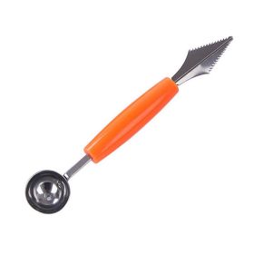 Double Head Stainless Steel Fruit Digging Spoon; Corrugated Carving Knife Watermelon Fruit Platter Tool; Spoon Digger (Color: Orange)