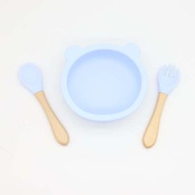 Baby Bear Shape Food Training Silicone Bowl With Spoon Tableware (Size/Age: Average Size (0-8Y), Color: Light Blue)