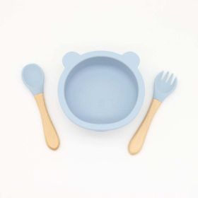 Baby Bear Shape Food Training Silicone Bowl With Spoon Tableware (Size/Age: Average Size (0-8Y), Color: Blue)