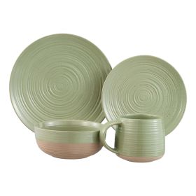 White Round Stoneware 16-Piece Dinnerware Set (Color: Green)