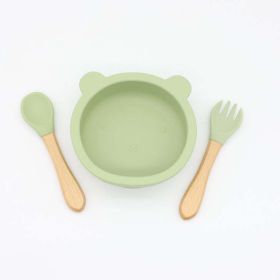 Baby Bear Shape Food Training Silicone Bowl With Spoon Tableware (Size/Age: Average Size (0-8Y), Color: Green)